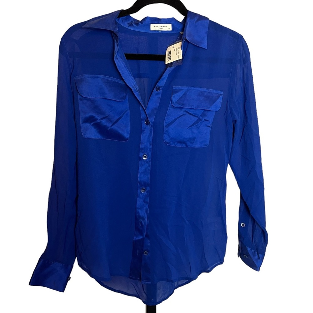 Equipment Femme Cobalt Blue Silk Button Down Blouse, size XS